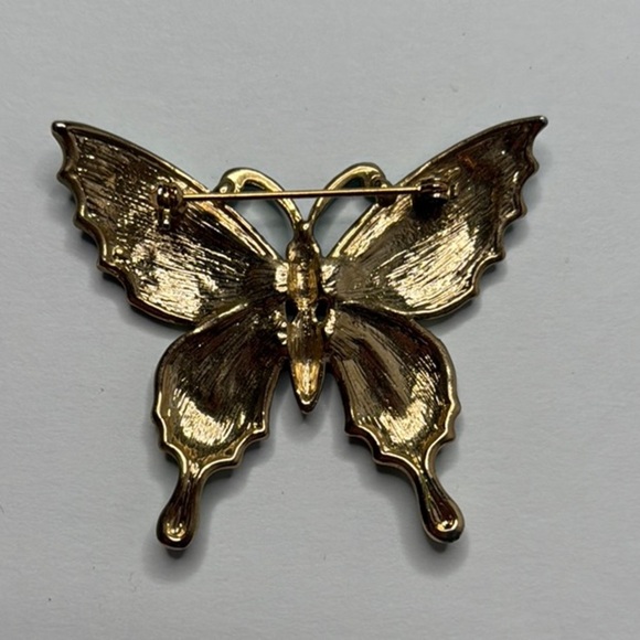 NWOT Rhinestone Crystal Enamel Gold Green Pin Brooch Wedding Butterfly Gift - Picture 2 of 4